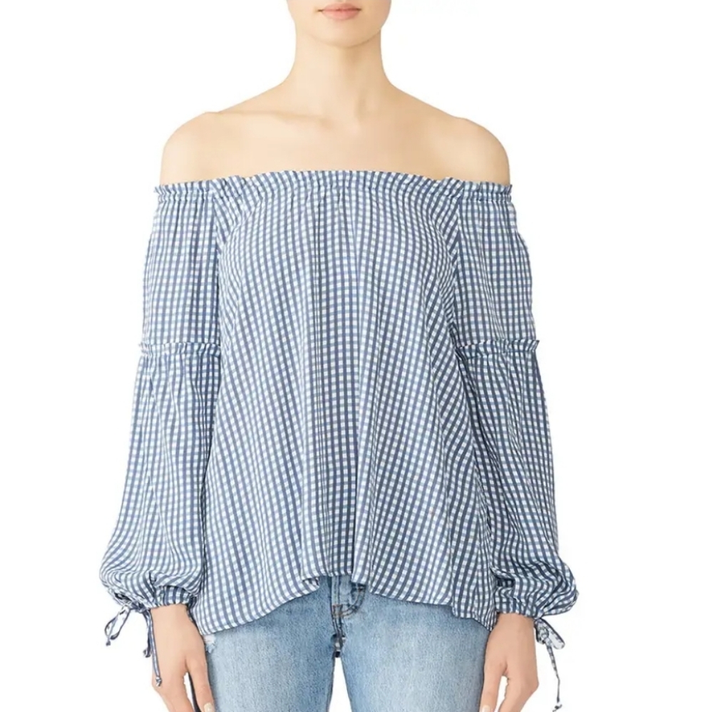 Flynn Skye blue plaid bobby blouse, size L